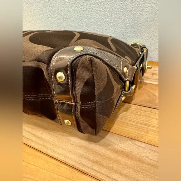 Coach Carly Soho Shoulder Bag in Chocolate Brown Signature Monogram EUC - Picture 8 of 11